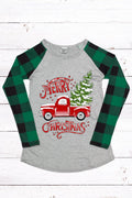 Merry Christmas Truck Buffalo Plaid Sleeve Raglan - Adult & Kids T-Shirts, Sweatshirts & Hoodies apparel design preview 1
