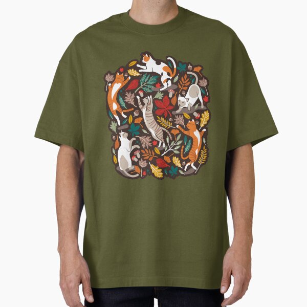 Autumn joy brown oak background cats dancing with - Adult & Kids T-Shirts, Sweatshirts & Hoodies apparel design preview 1
