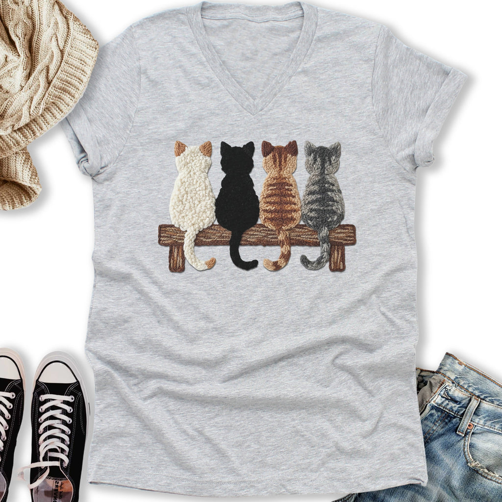 Four Cats Faux Yarn Printed V-Neck - Adult & Kids T-Shirts, Sweatshirts & Hoodies apparel design preview 2