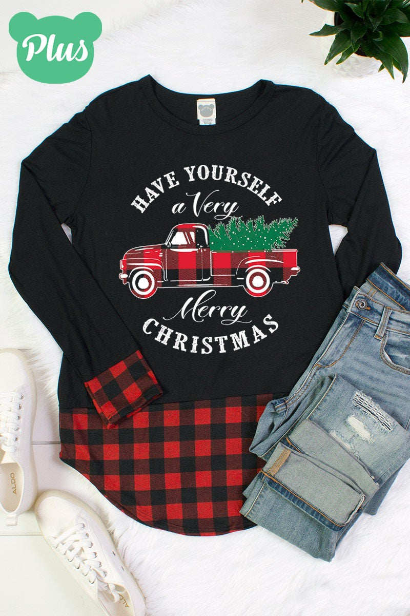 Have Yourself a Very Merry Christmas Truck Plaid Cuff - Adult & Kids T-Shirts, Sweatshirts & Hoodies apparel design preview 2