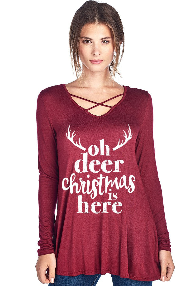 SALE Oh Deer Christmas is Here Holiday Criss Cross - Adult & Kids T-Shirts, Sweatshirts & Hoodies apparel design preview 2