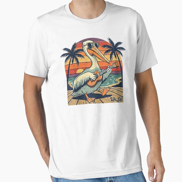 Uke Life Pelican Retro Sunset Ukulele Beach Design - Adult & Kids T-Shirts, Sweatshirts & Hoodies apparel design preview 1