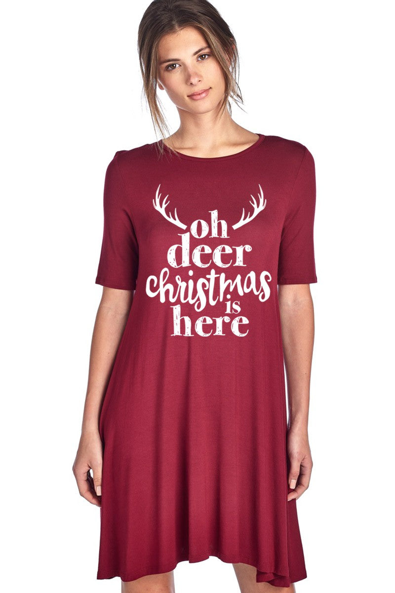 SALE Oh Deer Christmas is Here Holiday Casual Dress - Adult & Kids T-Shirts, Sweatshirts & Hoodies apparel design preview 1