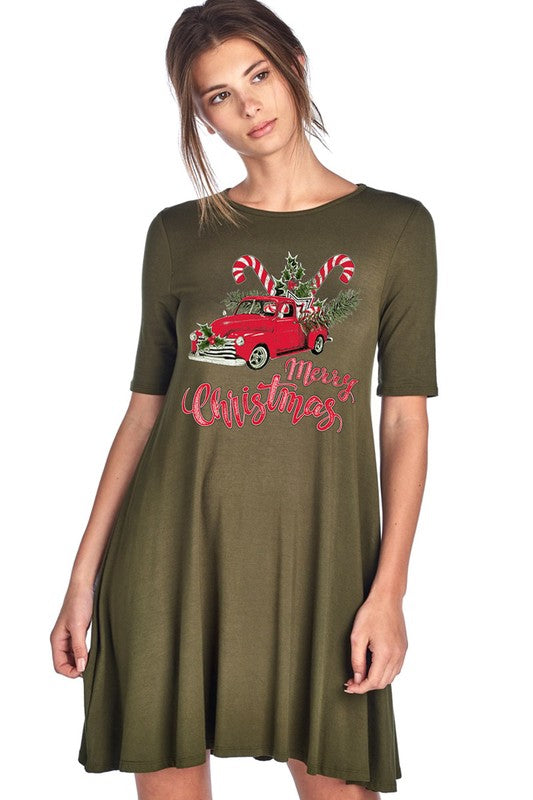 SALE Merry Christmas Truck Holiday Casual Dress - Adult & Kids T-Shirts, Sweatshirts & Hoodies apparel design preview 1