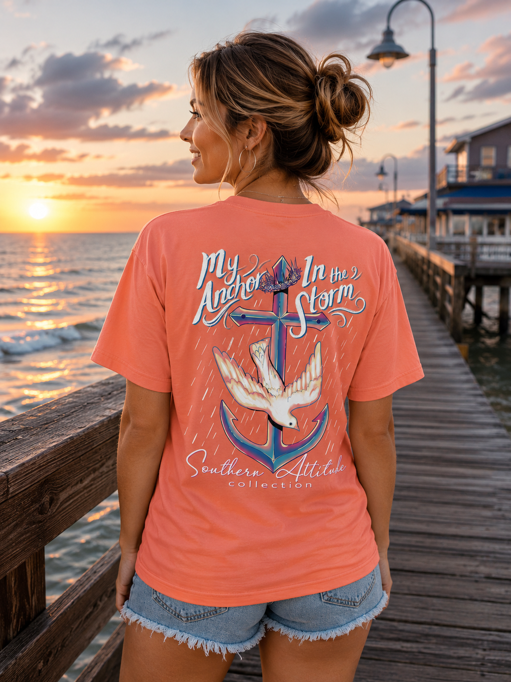 Southern Attitude Anchor In The Storm Coral - Adult & Kids T-Shirts, Sweatshirts & Hoodies apparel design preview 1