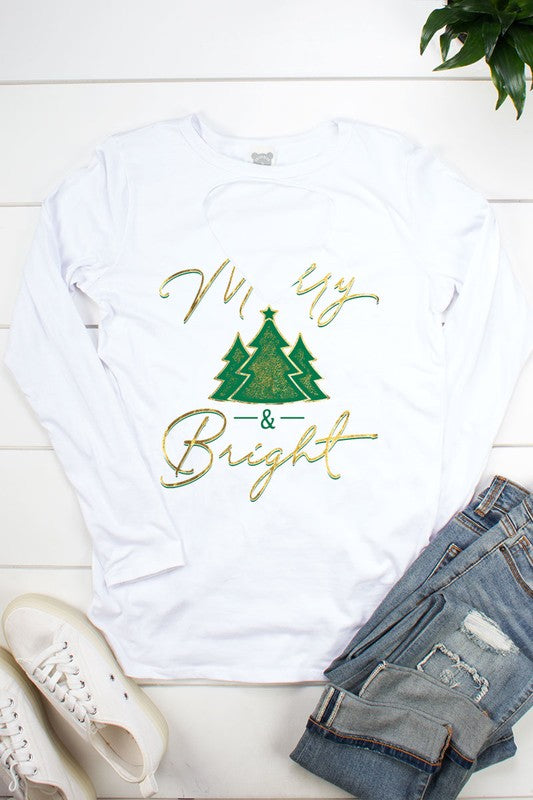 Merry Bright Christmas Tree Cut Out - Adult & Kids T-Shirts, Sweatshirts & Hoodies apparel design preview 1