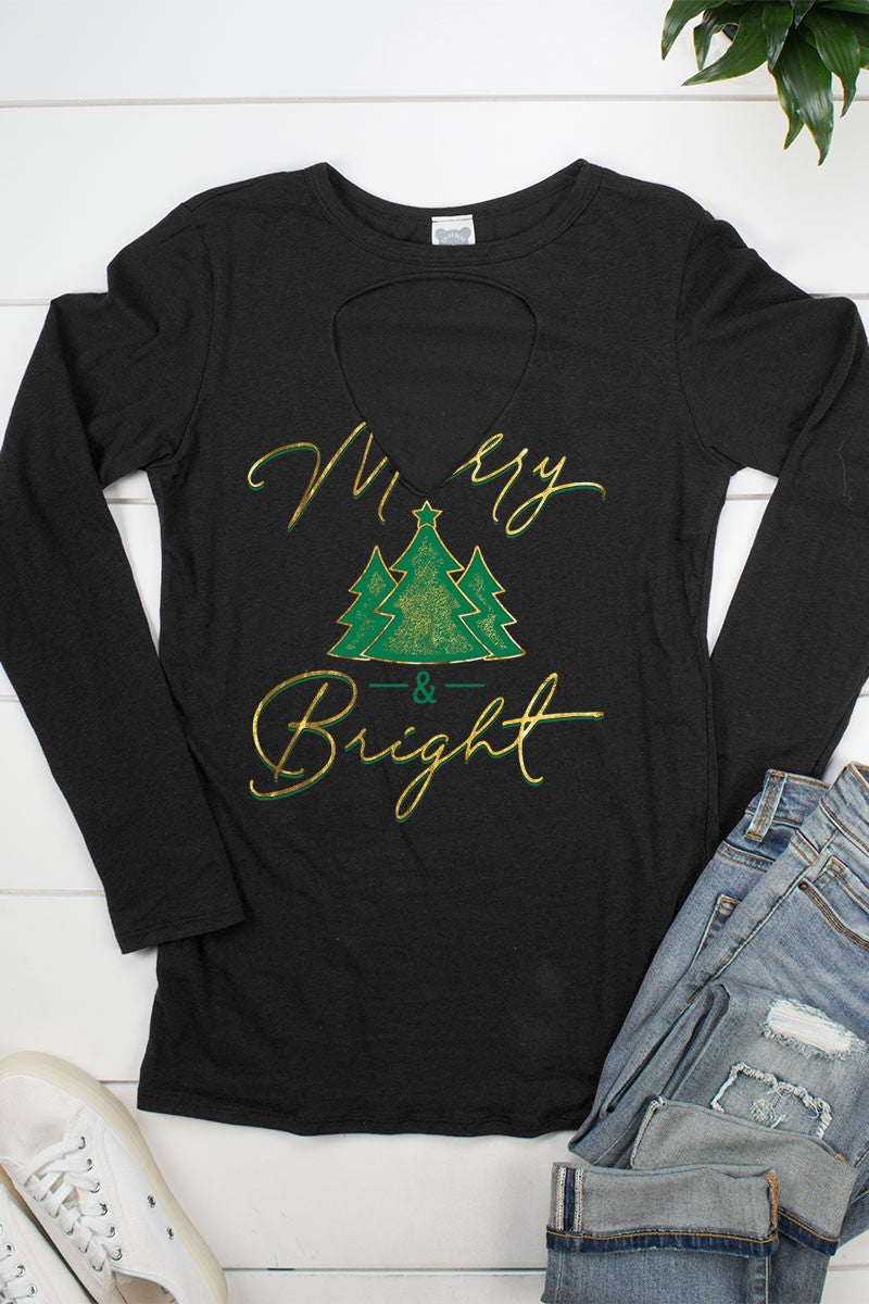 Merry Bright Christmas Tree Cut Out - Adult & Kids T-Shirts, Sweatshirts & Hoodies apparel design preview 2