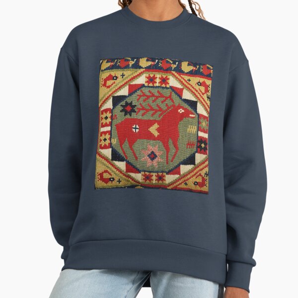 GEOMETRICAL ANTIQUE SWEDISH TAPESTRY WITH RED DEERS - Adult & Kids T-Shirts, Sweatshirts & Hoodies apparel design preview 1