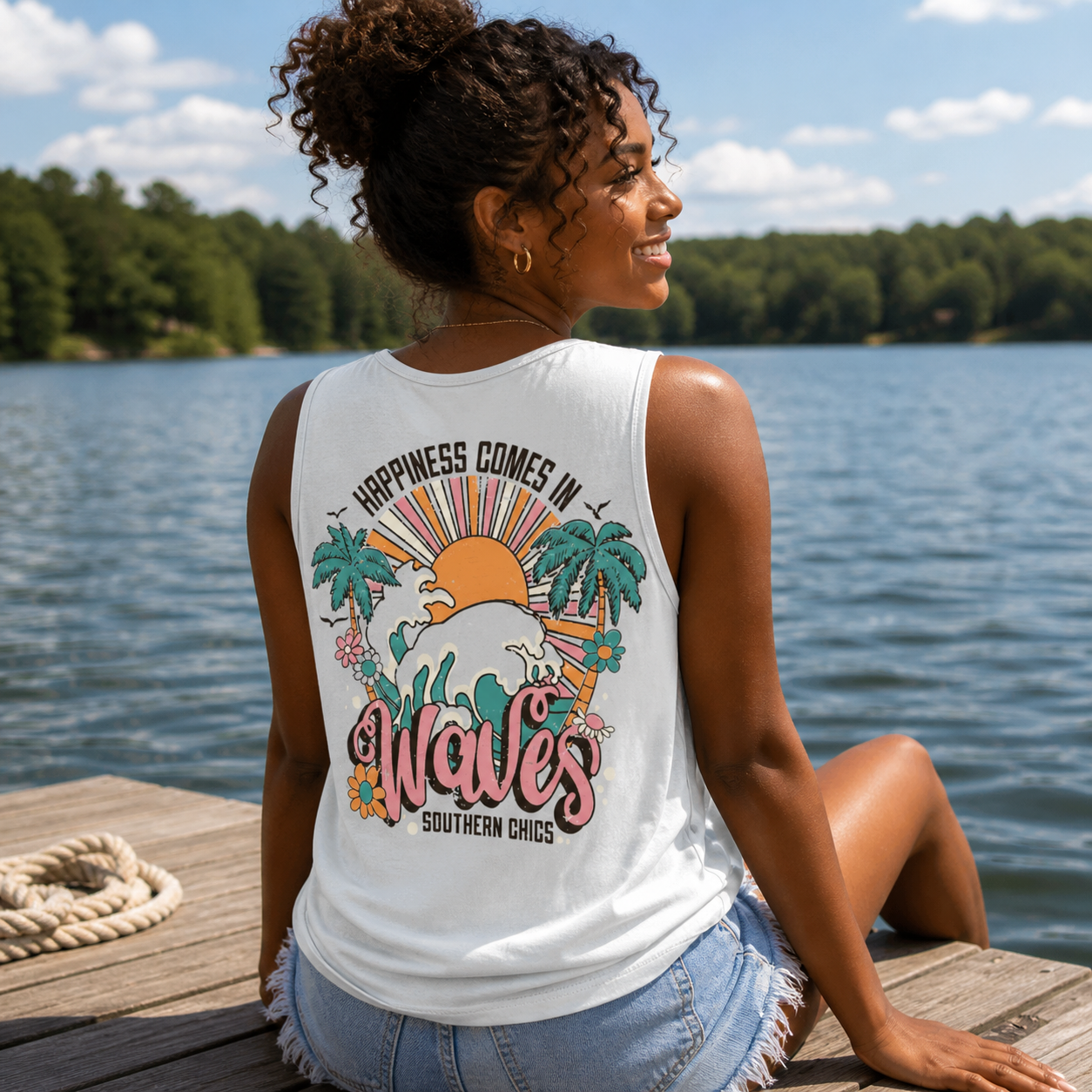 Southern Chics Happiness Waves Comfort Colors Tank - Adult & Kids T-Shirts, Sweatshirts & Hoodies apparel design preview 1
