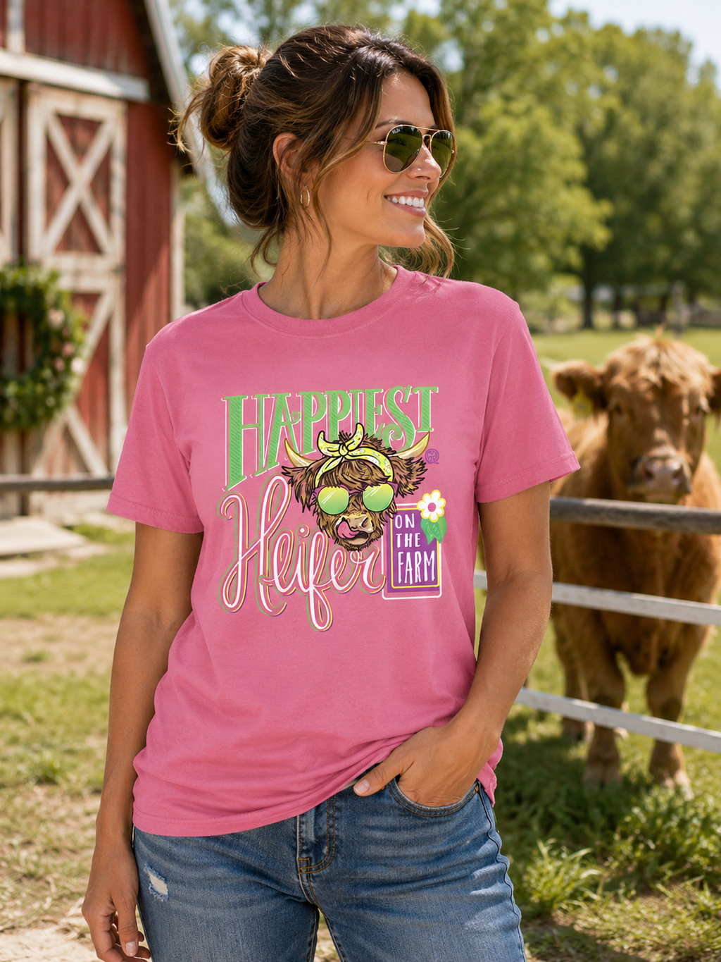 Girlie Girl Originals Happiest Heifer Cow - Adult & Kids T-Shirts, Sweatshirts & Hoodies apparel design preview 1