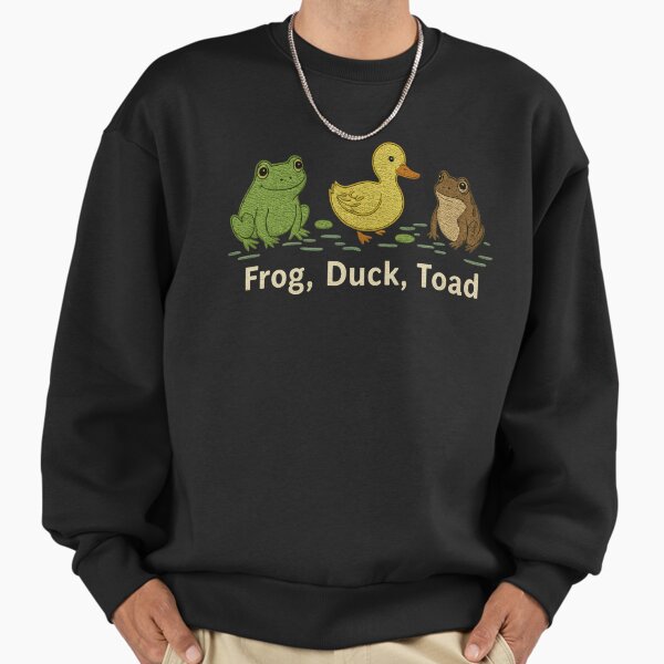Frog Duck Toad Cute Vintage Embroidery Style Art - Adult & Kids T-Shirts, Sweatshirts & Hoodies apparel design preview 1