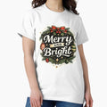 Merry And Bright Christmas Bow Wreath Holiday Design - Adult & Kids T-Shirts, Sweatshirts & Hoodies apparel design preview 1