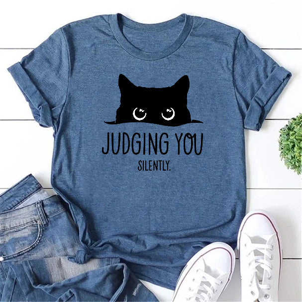 Judging You Slilently Cat Print Women Slogan - Adult & Kids T-Shirts, Sweatshirts & Hoodies apparel design preview 1