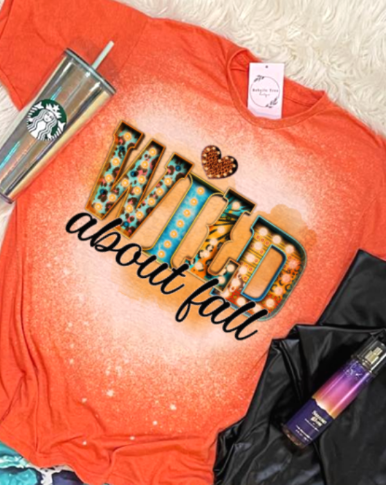 Wild About Fall Bleached Dye Canvas Girlie - Adult & Kids T-Shirts, Sweatshirts & Hoodies apparel design preview 1