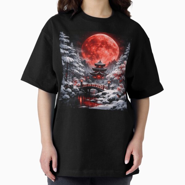 Silent Red Moon Snow Japanese Winter Fantasy Wall Art - Adult & Kids T-Shirts, Sweatshirts & Hoodies apparel design preview 1