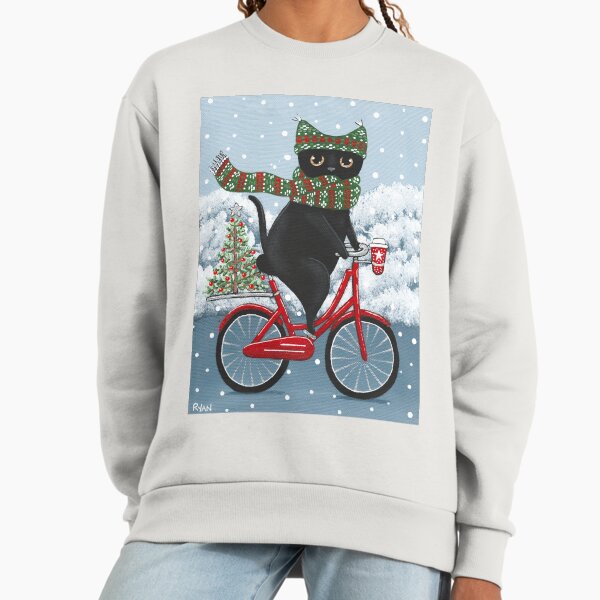 Black Cat Christmas Bicycle Ride - Adult & Kids T-Shirts, Sweatshirts & Hoodies apparel design preview 1