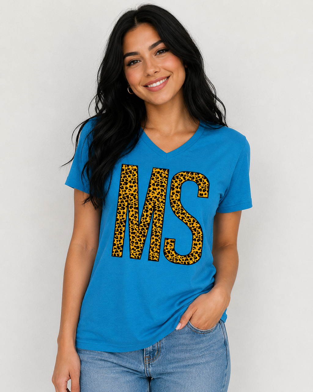 Sassy Frass Mississippi Leopard State V-Neck Canvas - Adult & Kids T-Shirts, Sweatshirts & Hoodies apparel design preview 1