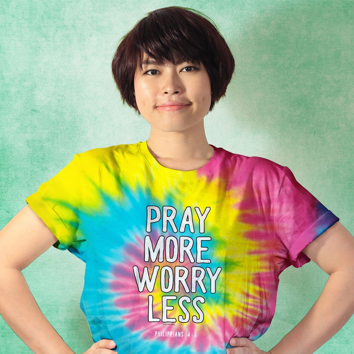 Kerusso Pray More Worry Less Spiral Tie Dye Cherished - Adult & Kids T-Shirts, Sweatshirts & Hoodies apparel design preview 2