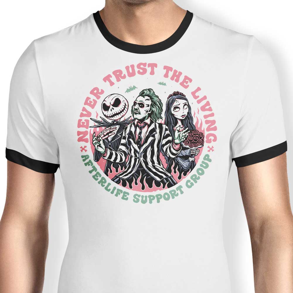 Afterlife Support Group Ringer - Adult & Kids T-Shirts, Sweatshirts & Hoodies apparel design preview 1