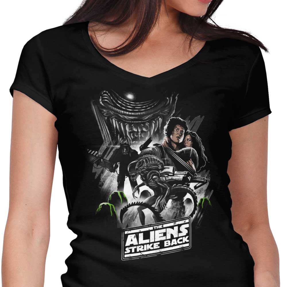 Aliens Strike Back Women's V-Neck - Adult & Kids T-Shirts, Sweatshirts & Hoodies apparel design preview 1