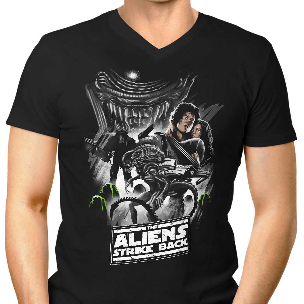 Aliens Strike Back Men's V-Neck - Adult & Kids T-Shirts, Sweatshirts & Hoodies apparel design preview 1
