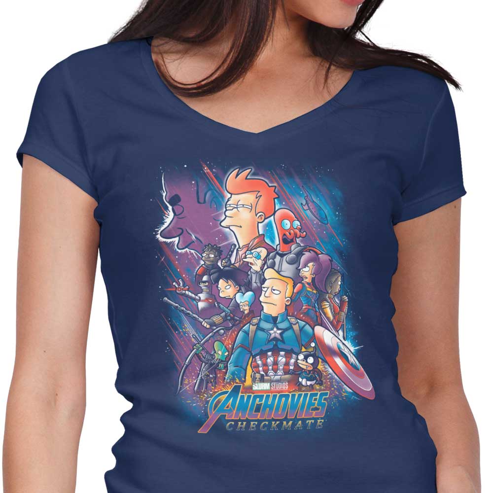 Anchovies: Checkmate Women's V-Neck - Adult & Kids T-Shirts, Sweatshirts & Hoodies apparel design preview 1