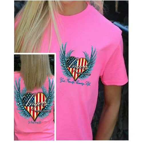 Country Life Outfitters Angel Pink USA Heart American - Adult & Kids T-Shirts, Sweatshirts & Hoodies apparel design preview 1