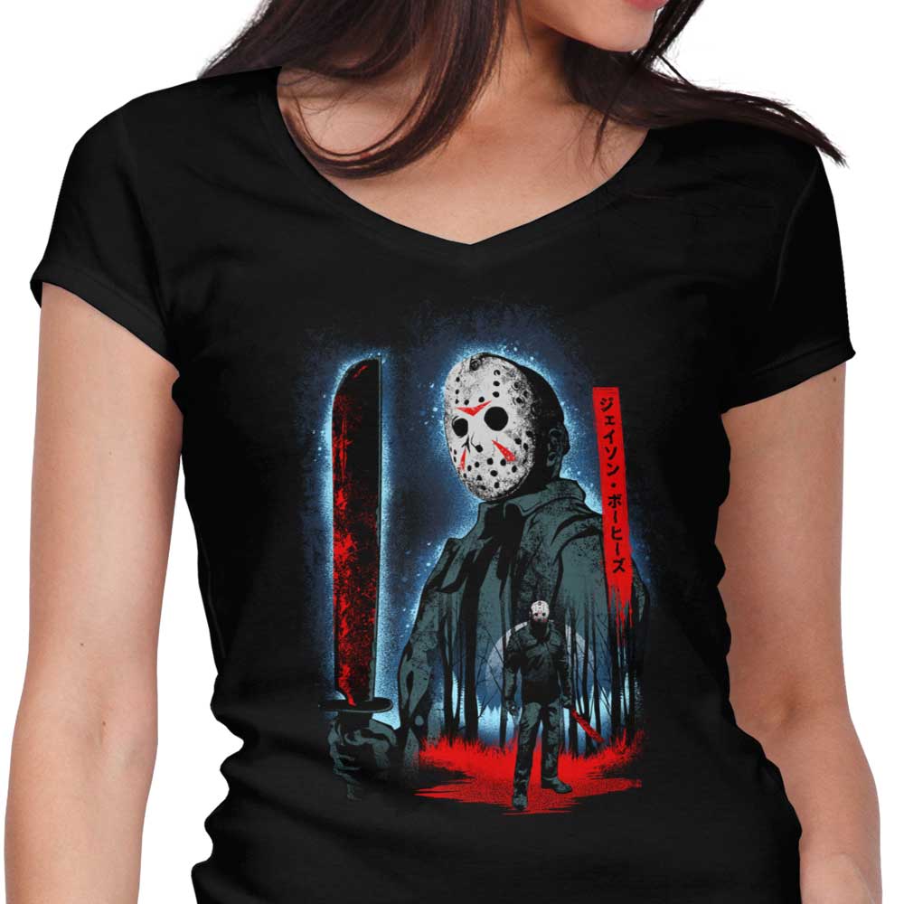 Attack on Crystal Lake Women's V-Neck - Adult & Kids T-Shirts, Sweatshirts & Hoodies apparel design preview 1