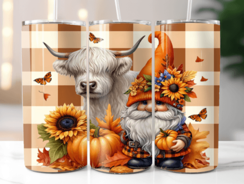 Fall Gnome with Highland Cow Plaid 20 oz Skinny - Adult & Kids T-Shirts, Sweatshirts & Hoodies apparel design preview 1