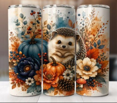 Autumn Hedgehog 20 oz Skinny Tumbler Cup With Straw - Adult & Kids T-Shirts, Sweatshirts & Hoodies apparel design preview 1