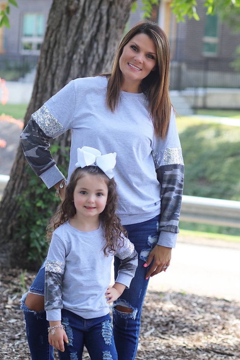 Mommy Me Baby Youth Camo Sequins - Adult & Kids T-Shirts, Sweatshirts & Hoodies apparel design preview 1