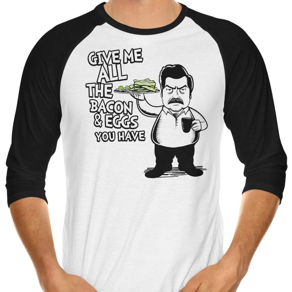 Bacon and Eggs 3/4 Sleeve Raglan - Adult & Kids T-Shirts, Sweatshirts & Hoodies apparel design preview 1
