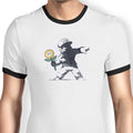 Banksy Flower Ringer - Adult & Kids T-Shirts, Sweatshirts & Hoodies apparel design preview 1