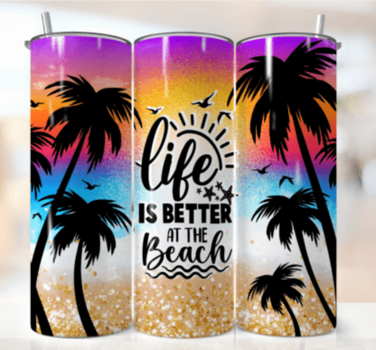 Life is Better at the Beach 20 oz Skinny Tumbler Cup - Adult & Kids T-Shirts, Sweatshirts & Hoodies apparel design preview 1