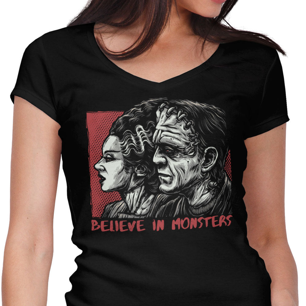 Believe in Monsters Women's V-Neck - Adult & Kids T-Shirts, Sweatshirts & Hoodies apparel design preview 1