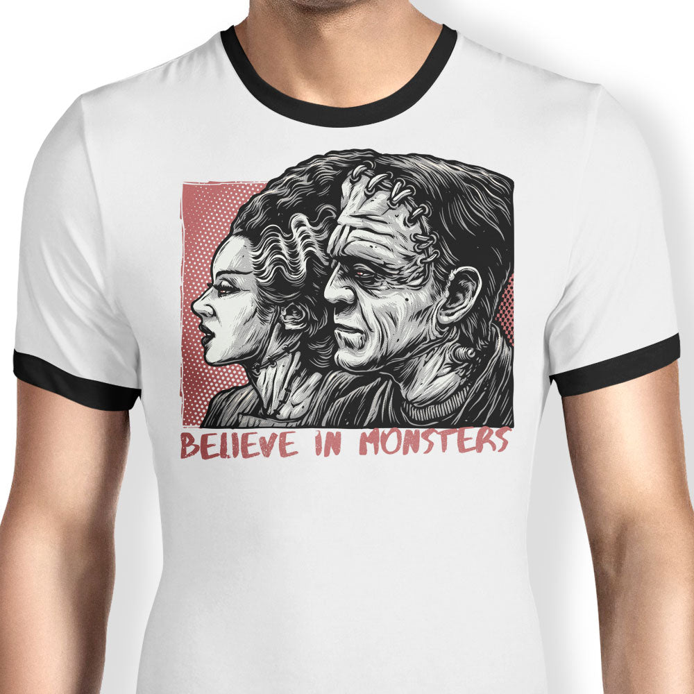 Believe in Monsters Ringer - Adult & Kids T-Shirts, Sweatshirts & Hoodies apparel design preview 1
