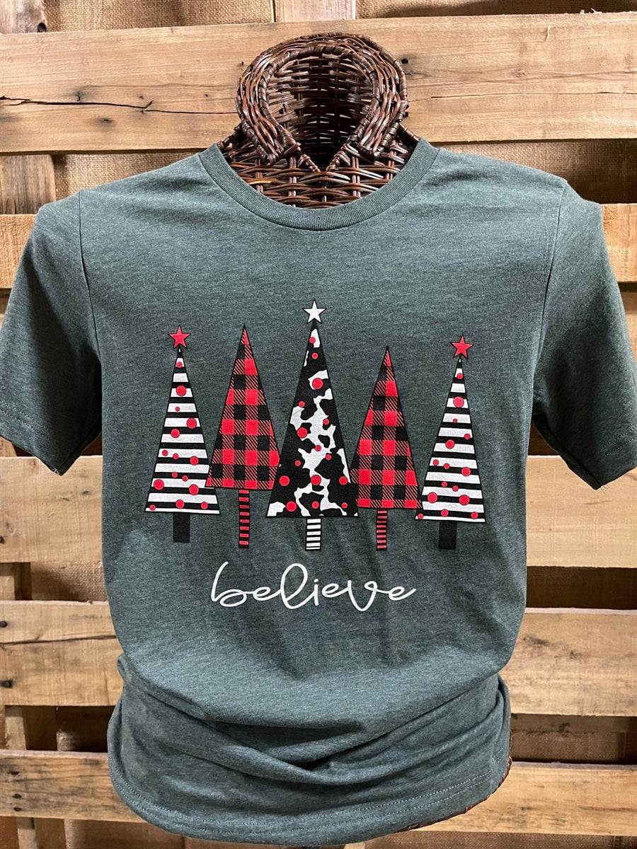 Southern Chics Apparel Believe Christmas Trees Canvas - Adult & Kids T-Shirts, Sweatshirts & Hoodies apparel design preview 1