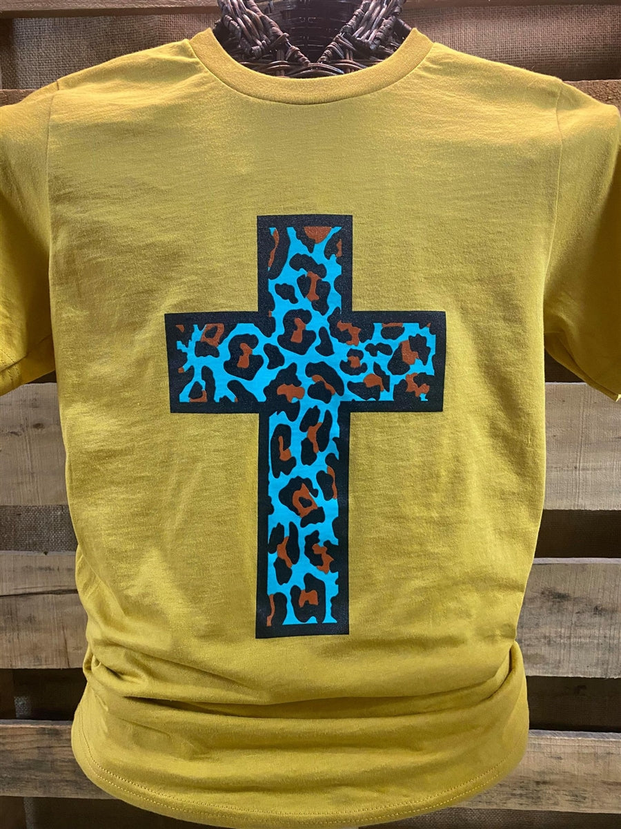 Southern Chics Apparel Turquiose Leopard Cross - Adult & Kids T-Shirts, Sweatshirts & Hoodies apparel design preview 1