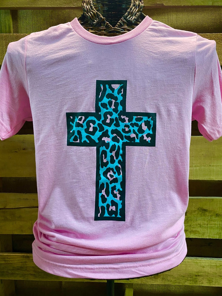 Southern Chics Apparel Turquiose Leopard Cross Pink - Adult & Kids T-Shirts, Sweatshirts & Hoodies apparel design preview 1