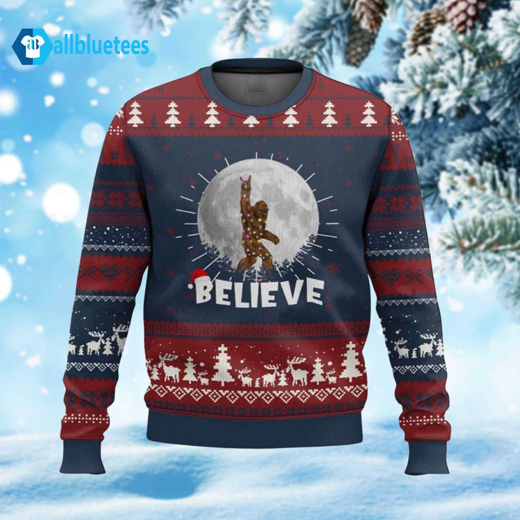 Bigfoot Cool Moon Believe Ugly Christmas Sweater product image