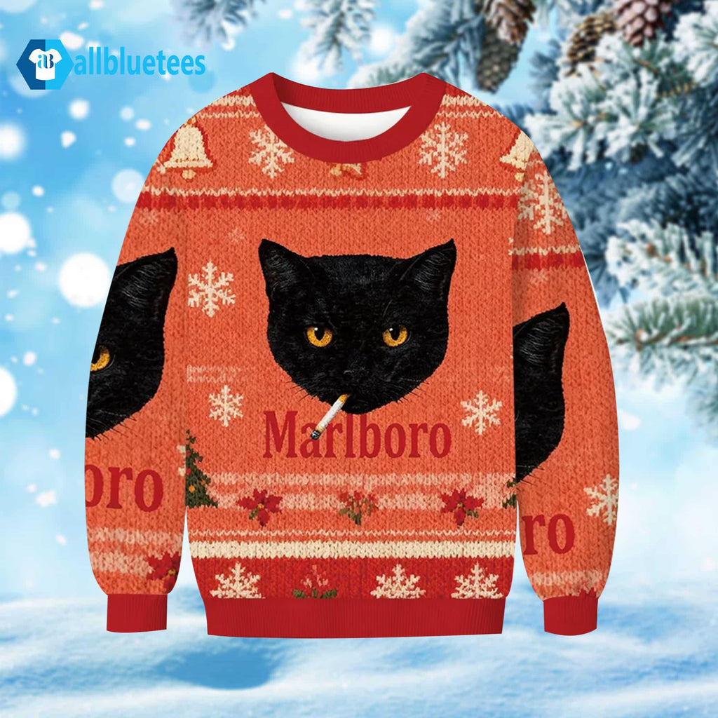 Black Cat Smoking Marlboro Ugly Christmas Sweater product image