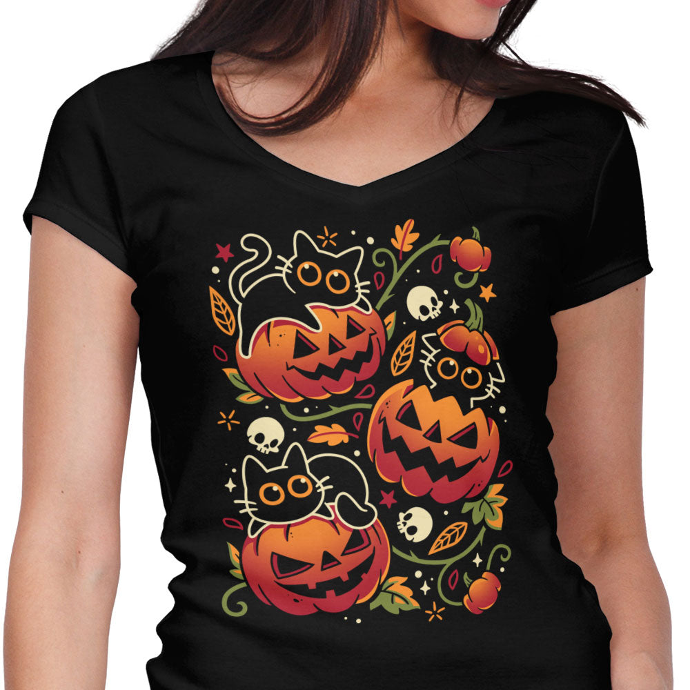 Black Cats Pumpkin Party Women's V-Neck - Adult & Kids T-Shirts, Sweatshirts & Hoodies apparel design preview 1