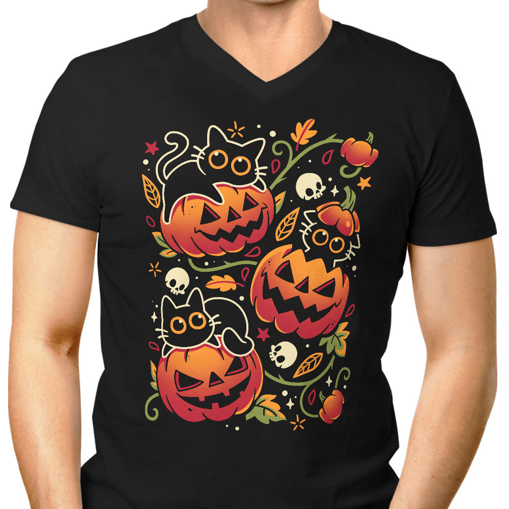 Black Cats Pumpkin Party Men's V-Neck - Adult & Kids T-Shirts, Sweatshirts & Hoodies apparel design preview 1