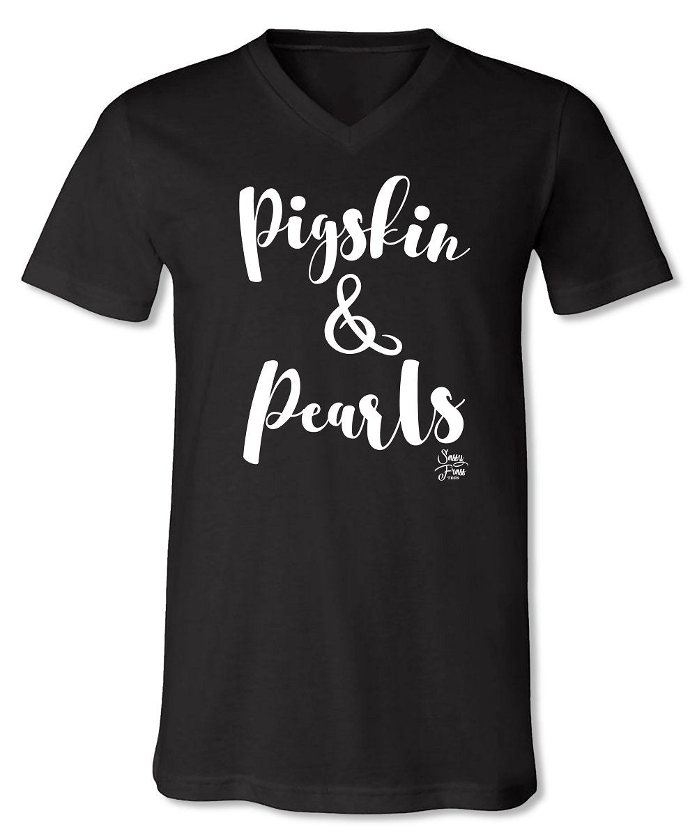 Sassy Frass Black Pigskin Pearls Football V-neck - Adult & Kids T-Shirts, Sweatshirts & Hoodies apparel design preview 1