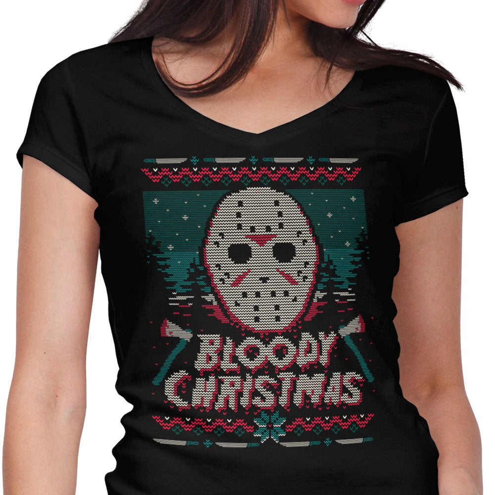 Bloody Ugly Christmas Women's V-Neck - Adult & Kids T-Shirts, Sweatshirts & Hoodies apparel design preview 1