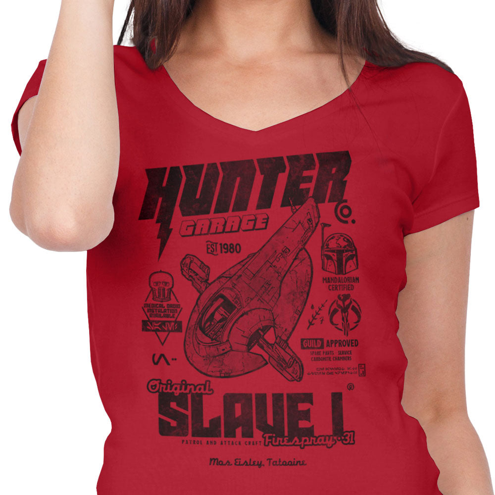 Bounty Hunter Garage Women's V-Neck - Adult & Kids T-Shirts, Sweatshirts & Hoodies apparel design preview 2