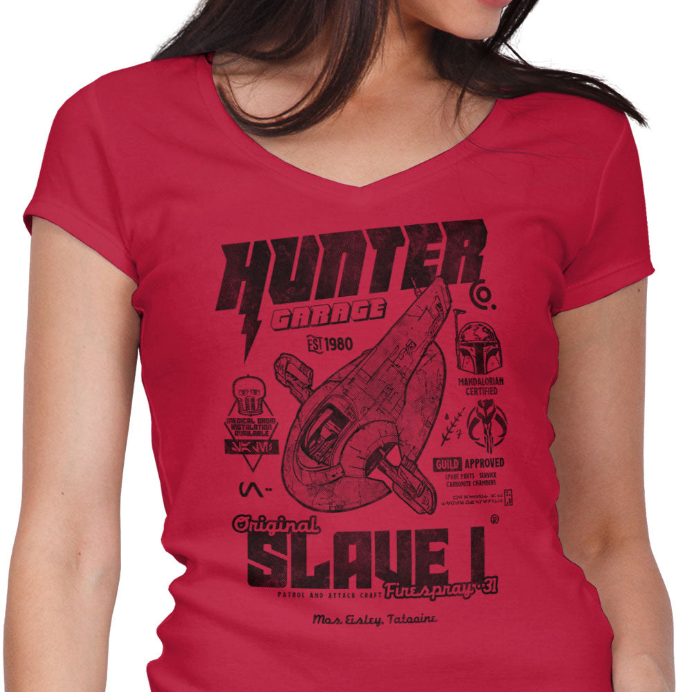 Bounty Hunter Garage Women's V-Neck - Adult & Kids T-Shirts, Sweatshirts & Hoodies apparel design preview 1