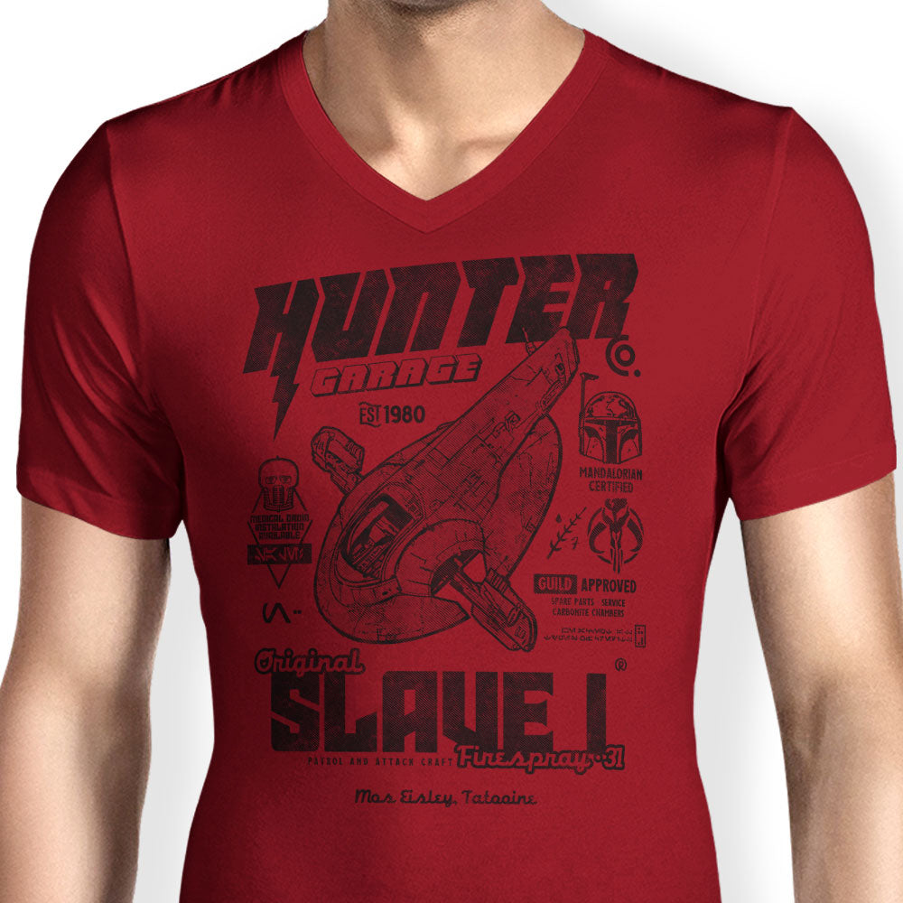 Bounty Hunter Garage Men's V-Neck - Adult & Kids T-Shirts, Sweatshirts & Hoodies apparel design preview 2