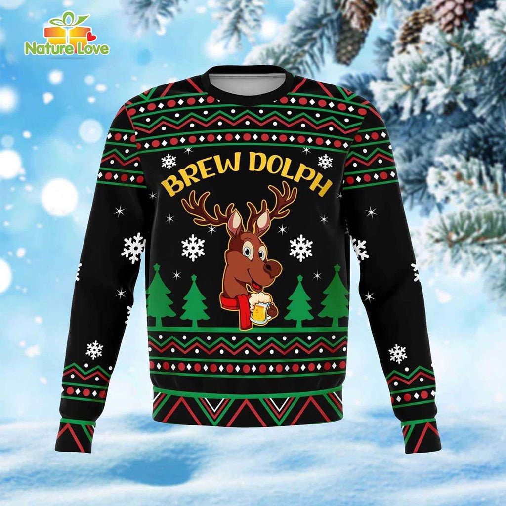 Brew Dolph Funny Reindeer Drinking Beer Ugly Christmas Sweater product image