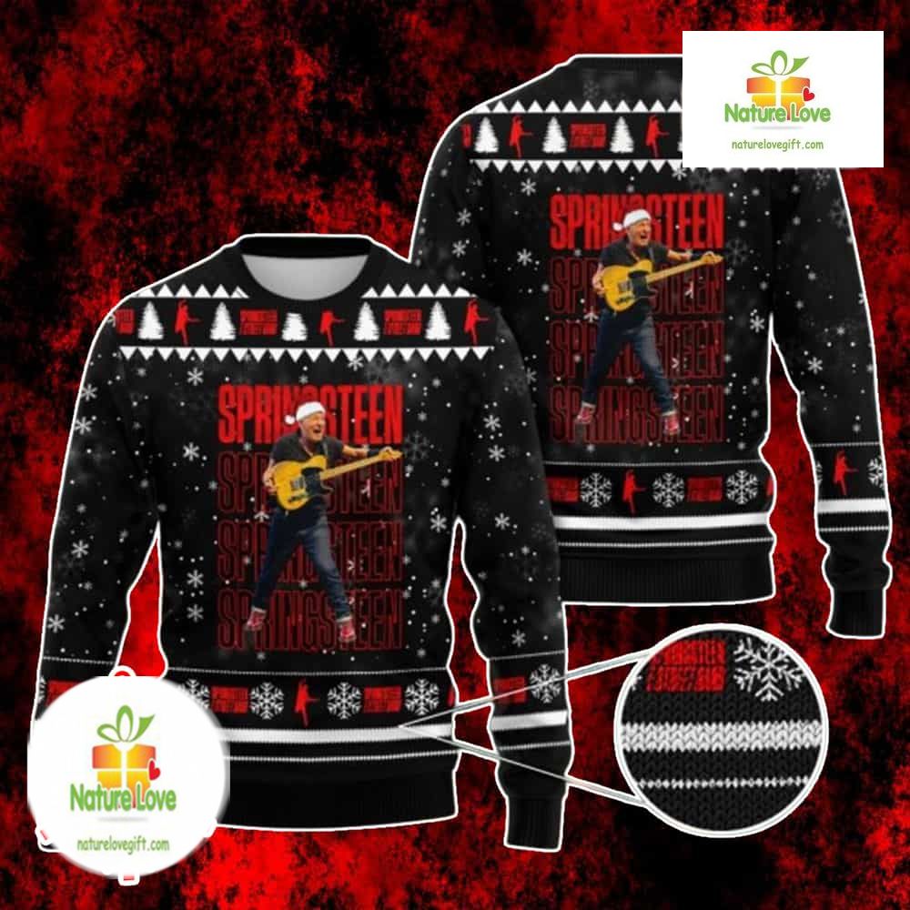 Bruce Springsteen 3D Ugly Christmas Sweater Black Holiday Gift product image